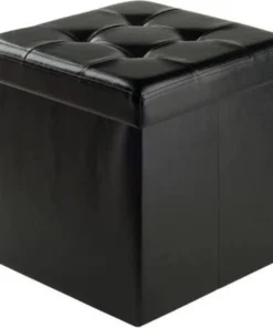 Doba-Bnt 15 x 15 x 15.75 in. Ashford Ottoman with Storage Faux Leather; Black