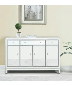 Elegant Decor Buffet Cabinet 3 Drawers 4 Doors In Antique Silver Paint