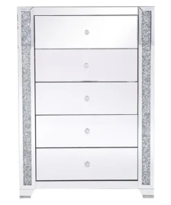 Elegant Decor 34 In. Silver Crystal Mirrored Five Drawer Cabinet