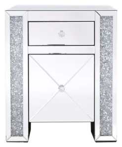 Elegant Decor 21.5 In Silver Crystal Mirrored One Drawer Cabinet