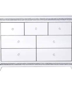 Elegant Decor 47 In. Silver Crystal Mirrored 7 Drawer Cabinet