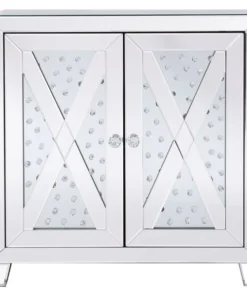 Elegant Decor 28 In Clear Crystal Mirrored Two Door Cabinet