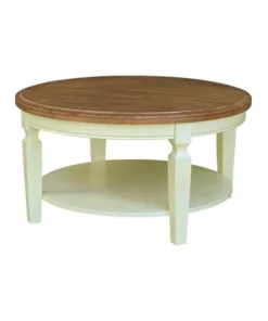 International Concepts Vista Solid Wood Round Coffee Table with Shelf - Hickory/Shell