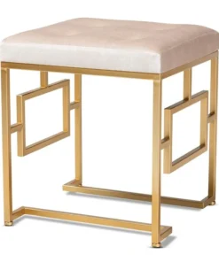 Baxton Studio Cecile Beige Velvet Upholstered Gold Finished Metal Ottoman