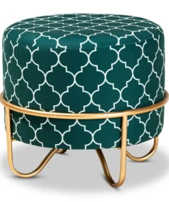 Baxton Studio Candice Green Velvet Upholstered Gold Finished Metal Ottoman