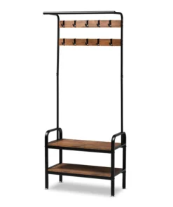 Baxton Studio Aislin Distressed Wood and Black Metal Finished Entryway Hall Tree