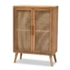 Baxton Studio Alina Oak Finished Wood and Rattan 2-Door Accent Storage Cabinet