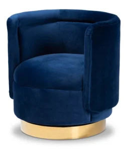 Baxton Studio Saffi Royal Blue Velvet Upholstered Gold Finished Swivel Accent Chair