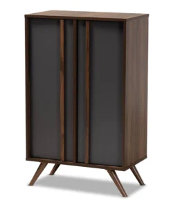 Baxton Studio Naoki Grey and Walnut Finished Wood 2-Door Shoe Cabinet