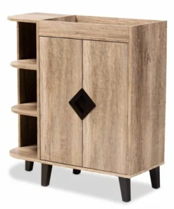 Baxton Studio Wales Oak Finished Wood 2-Door Shoe Storage Cabinet with Open Shelves