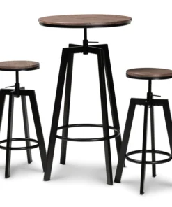 Baxton Studio Maritta Walnut Wood and Black Metal 3-Piece Adjustable Pub Set