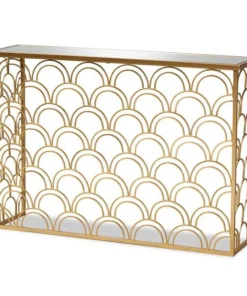 Baxton Studio Dawson Glam and Luxe Brushed Gold Finished Metal and Glass Console Table