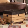 Baxton Studio Edmund Transitional Dark Brown Faux Leather Upholstered and Oak Brown Finished Wood Storage Ottoman