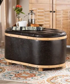 Baxton Studio Adana Modern Transitional Dark Brown Faux Leather Upholstered Wood Storage Ottoman