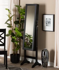 Baxton Studio Ryoko ModernBlack Finished Wood Jewelry Armoire with Mirror