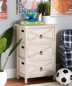 Baxton Studio Tracen Rustic and Modern Light Brown Wood 3-Drawer Storage Unit