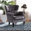 Baxton Studio Fletcher Traditional Grey Velvet Upholstered and Dark Brown Finished Wood Armchair