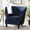 Baxton Studio Wilhelm Traditional Navy Blue Velvet Upholstered and Dark Brown Finished Wood Armchair