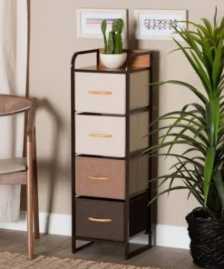 Baxton Studio Volkan Modern Multi-Colored Fabric Upholstered and Black Metal 4-Drawer Storage Cabinet