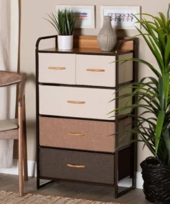 Baxton Studio Volkan Modern Multi-Colored Fabric Upholstered and Black Metak 5-Drawer Storage Cabinet