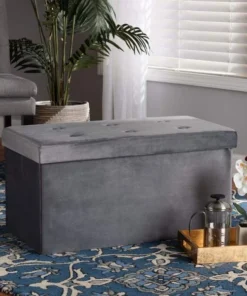Baxton Studio Castel ModernCharcoal Velvet Upholstered Wood Storage Ottoman