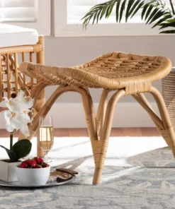 Baxton Studio Bernardo Modern Bohemian Natural Brown Rattan Ottoman
