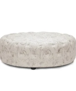 Baxton Studio Cardiff Beige Script Print Modern Tufted Ottoman