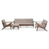 Baxton Studio Bianca Walnut Wood Light Grey Tufted Livingroom Sofa Set