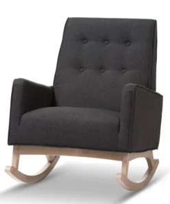 Baxton Studio Marlena Dark Grey Upholstered Whitewash Wood Rocking Chair