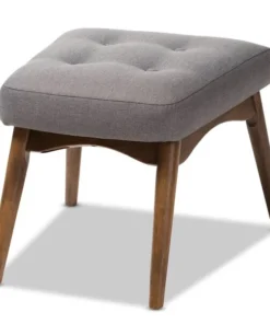 Baxton Studio Waldmann Mid-Century Modern Grey Upholstered Ottoman