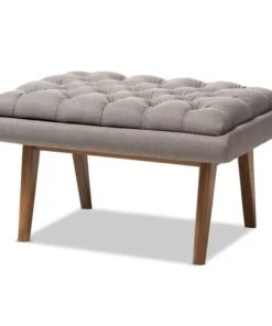 Baxton Studio Annetha Grey Upholstered Walnut Finished Wood Ottoman
