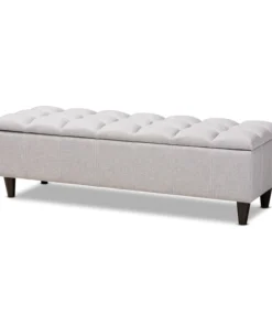 Baxton Studio Brette Beige Upholstered Brown Wood Storage Bench Ottoman