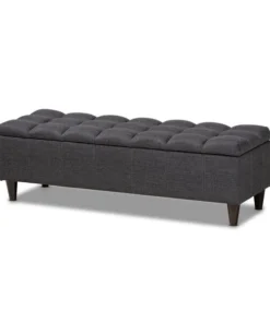 Baxton Studio Brette Charcoal Upholstered Brown Wood Storage Bench Ottoman