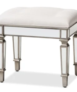 Baxton Studio Marielle Hollywood Style Off White Mirrored Ottoman Bench