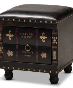 Baxton Studio Charlier Brown Upholstered Wood Storage Ottoman with Drawer