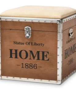 Baxton Studio Violetta Beige Upholstered Wood Storage Trunk Ottoman