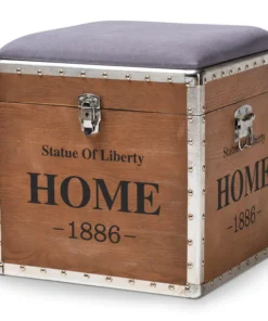 Baxton Studio Violetta Light Gray Upholstered Wood Storage Trunk Ottoman