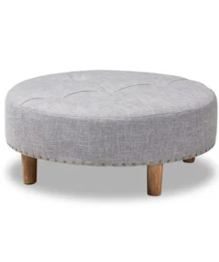 Baxton Studio Vinet Light Gray Upholstered Natural Wood Cocktail Ottoman