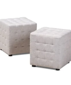 Baxton Studio Elladio Beige Upholstered Tufted Cube Ottoman, PK2
