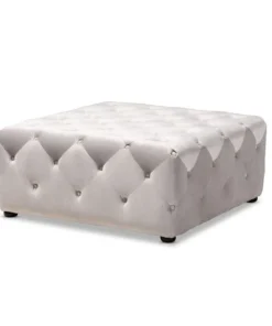 Baxton Studio Calvetti Gray Velvet Upholstered Button-Tufted Cocktail Ottoman