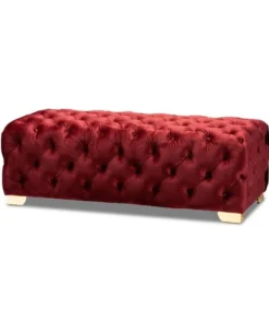 Baxton Studio Avara Velvet Upholstered Gold Finished Tufted Bench Ottoman