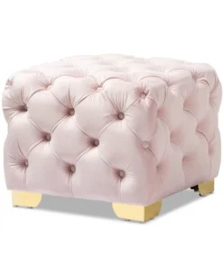 Baxton Studio Avara Pink Velvet Upholstered Gold Finished Button Tufted Ottoman
