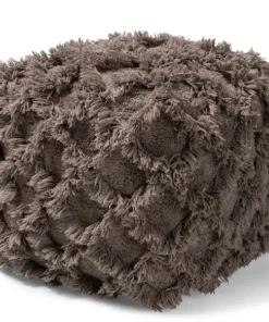 Baxton Studio Asuka Taupe Handwoven Cotton Fringe Pouf Ottoman