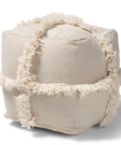 Baxton Studio Alfro Beige Handwoven Cotton Fringe Pouf Ottoman