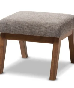 Baxton Studio Aberdeen Walnut Wood Finishing and Gravel Upholstered Ottoman