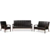Baxton Studio Nikko Mid-century Dark Brown Faux Leather 3 Pieces Living Room Sets