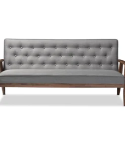 Baxton Studio Sorrento Grey Upholstered Wooden 3-seater Sofa