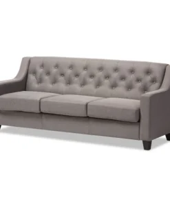 Baxton Studio Arcadia Grey Upholstered Button-Tufted Living Room 3-Seater Sofa