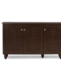 Baxton Studio Winda 3-Door Dark Brown Wooden Entryway Shoes Storage Cabinet