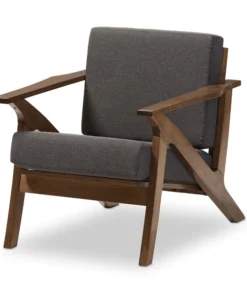 Baxton Studio Cayla Grey and "Walnut" Wood Living Room 1-Seater Lounge Chair
